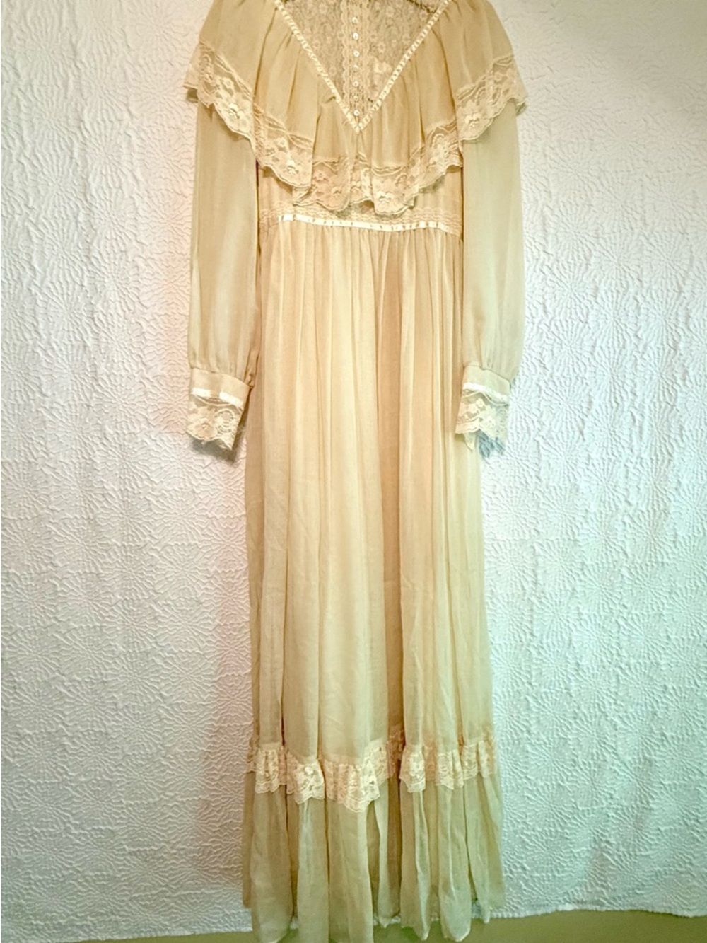 Gunne Sax Vintage Lace Trim Maxi Wedding Dress - Picture 2 of 16
